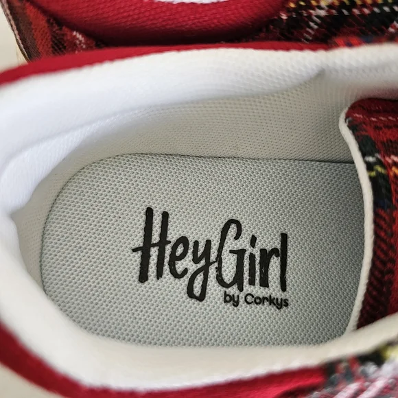 Corkys Thats Her Red Plaid Platform Sneakers Size 7 Lace Up Casual - Picture 9 of 12